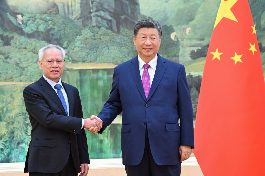 Chinese President Xi Jinping (right) meets with Sam Hou Fai, who will become Macau’s next leader in December. Photo: EPA-EFE/Xinhua