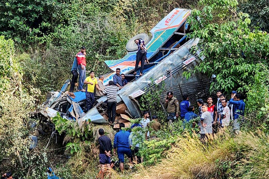 A bus veered off the road and plunged into a deep gorge in northern India on Monday, killing at least 24 people and injuring several others, officials said. Photo: AFP/ DIPR Uttarakhand