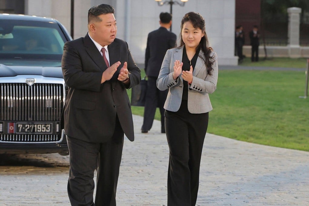 North Korean leader Kim Jong-un and his daughter Ju-ae visit the Central Cadres Training School of the Workers’ Party of Korea last month. Photo: KCNA via KNS/AFP