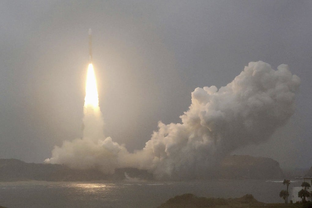 A new flagship rocket carrying a defence ministry communications satellite launched in southern Japan on Monday. Photo: Kyodo News via AP