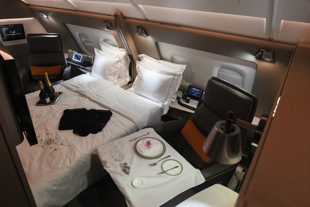 First class seating is seen on board a Singapore Airlines Airbus A380 in 2020. Photo: AFP