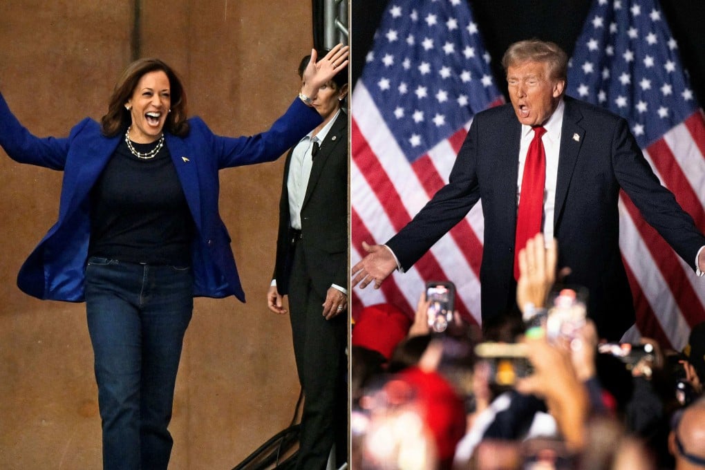US Democratic presidential candidate Kamala Harris at a rally in Las Vegas on October 31 and Republican presidential candidate Donald Trump at a rally in Michigan on November 1. Photo: AFP