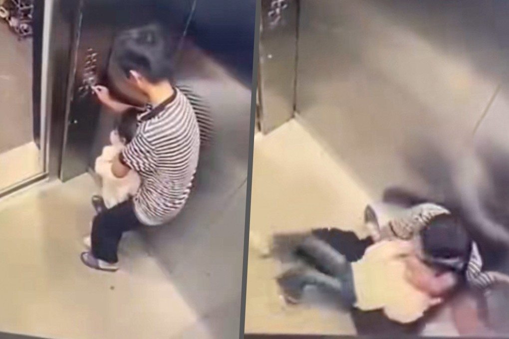 Social media in China has been shocked by a video of a 14-year-old “bewitched”  boy attacking a seven-year-old girl in a lift. Photo: SCMP composite/Douyin