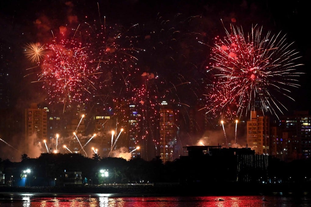 A fireworks display is seen over the city skyline as part of the ‘Diwali’ festival celebrations in Mumbai on November 3. Photo: AFP