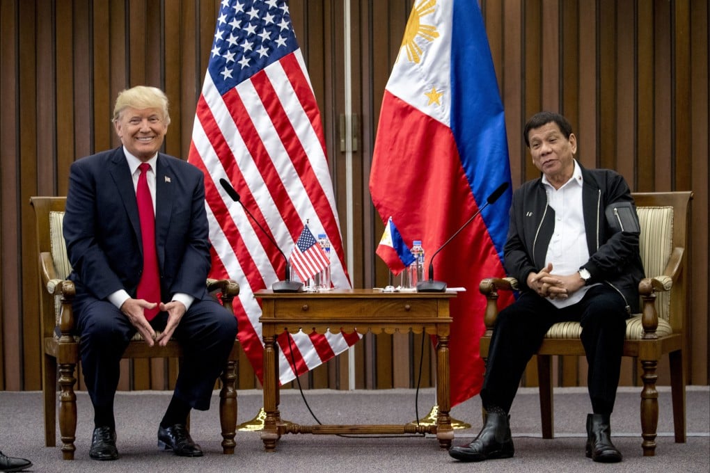 Then-Philippines President Rodrigo Duterte and then-US President Donald Trump speak during a bilateral meeting at the 2017 Asean summit in Manila. Photo: AP