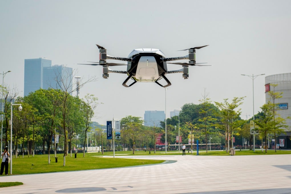 The Xpeng X2 flying car pictured in Guangzhou on May 15. Chinese cities are pouring resources into supporting the low-altitude economy. Photo: Xinhua