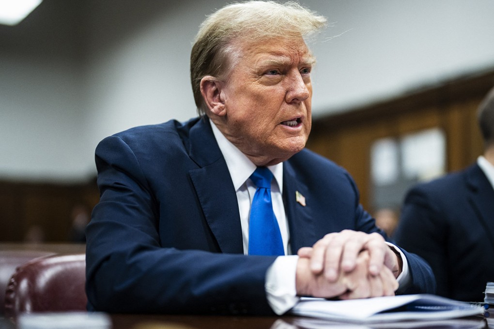 Former US President Donald Trump attends his trial for allegedly covering up hush money payments linked to extramarital affairs, at Manhattan Criminal Court in New York City on April 18, 2024. Photo:Pool/TNS