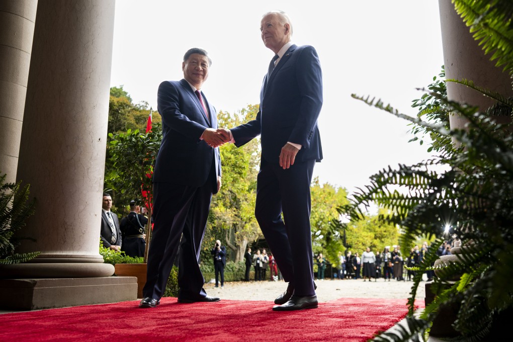 US President Joe Biden greets China’s Xi Jinping  ahead of their summit just outside San Francisco,  California, in November 2023. Photo: AP