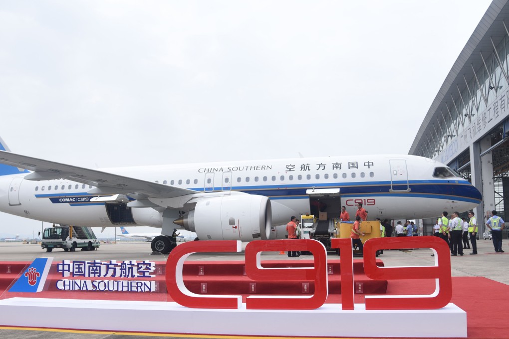 The first C919 aircraft of China Southern Airlines arrives at Guangzhou Baiyun International Airport in Guangdong province on August 29. The Chinese jet is designed to compete with Boeing’s 737 and Airbus’ A320 planes. Photo: Xinhua