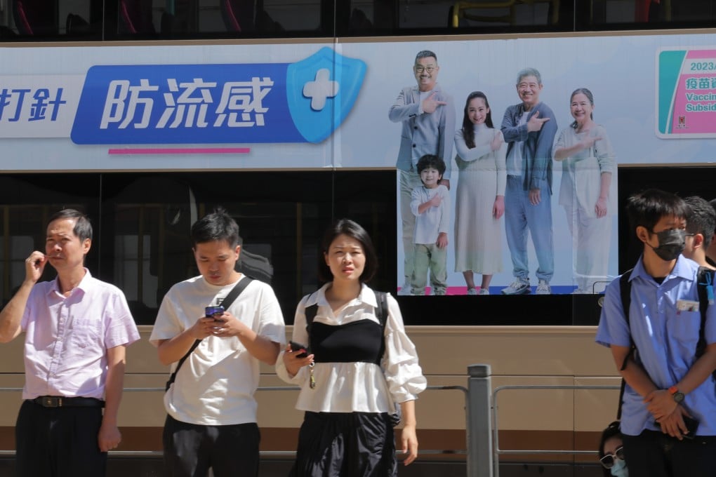 A bus advertisement from the Department of Health calls for the public to get their flu shot. Photo: Jelly Tse