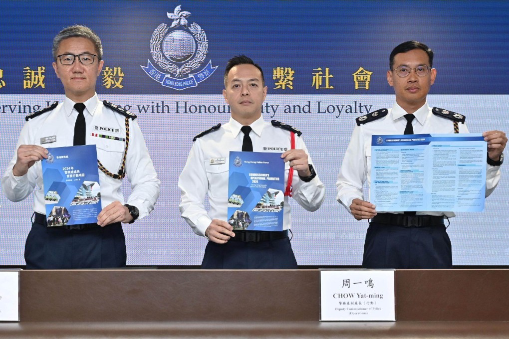 Top police officers (from left) deputy commissioner for national security Andrew Kan Kai-yan, chief Raymond Siu Chak-yee, deputy commissioner for operations Joe Chow Yat-ming and deputy commissioner for management Johnson Chan. Photo: Handout