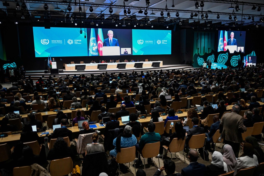 Cop29 President Mukhtar Babayev delivers a speech at the climate summit. Photo: AFP