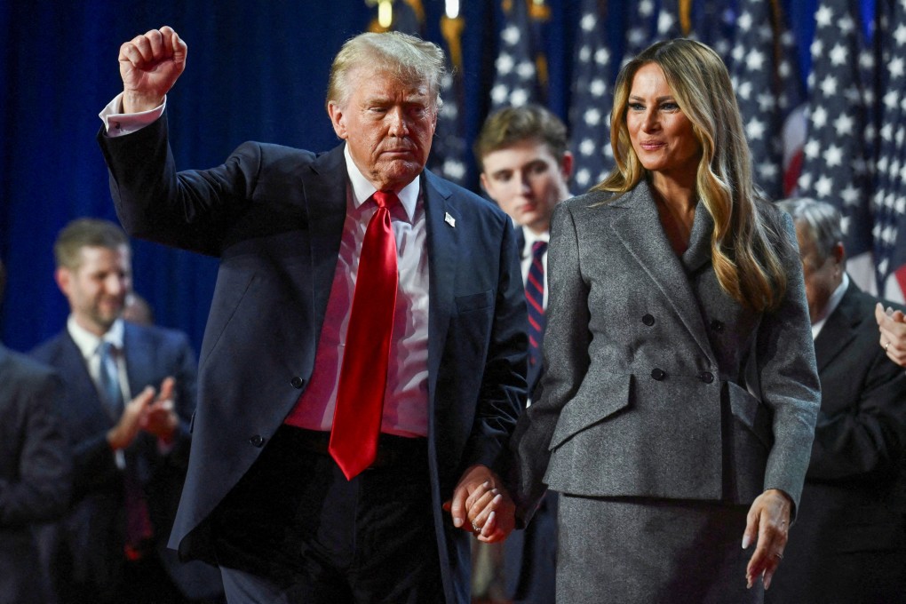 US president-elect Donald Trump with his family onstage after his election victory. Photo: Reuters