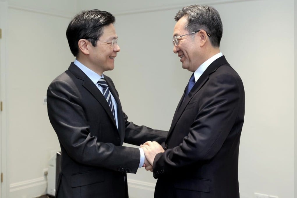 Singapore’s Prime Minister Lawrence Wong and China’s Vice-Premier Ding Xuexiang meet in Singapore on Monday. Photo: Lawrence Wong/Facebook