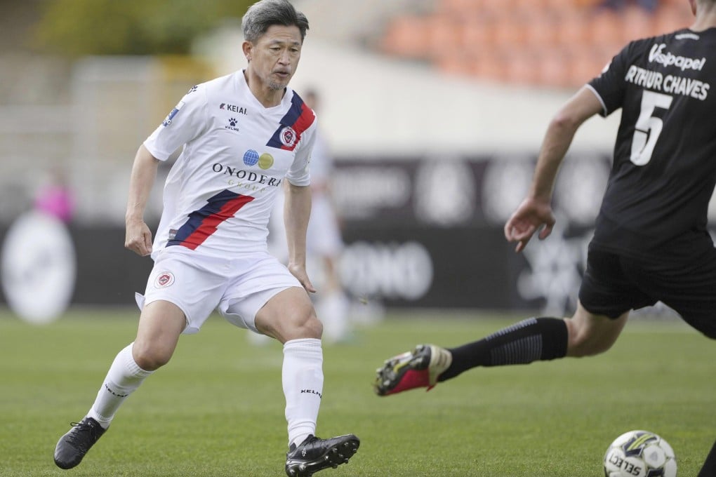 Former Japan forward Kazuyoshi Miura playing for second-tier Portuguese club Oliveirense against Academico de Viseu last year. Photo: Kyodo