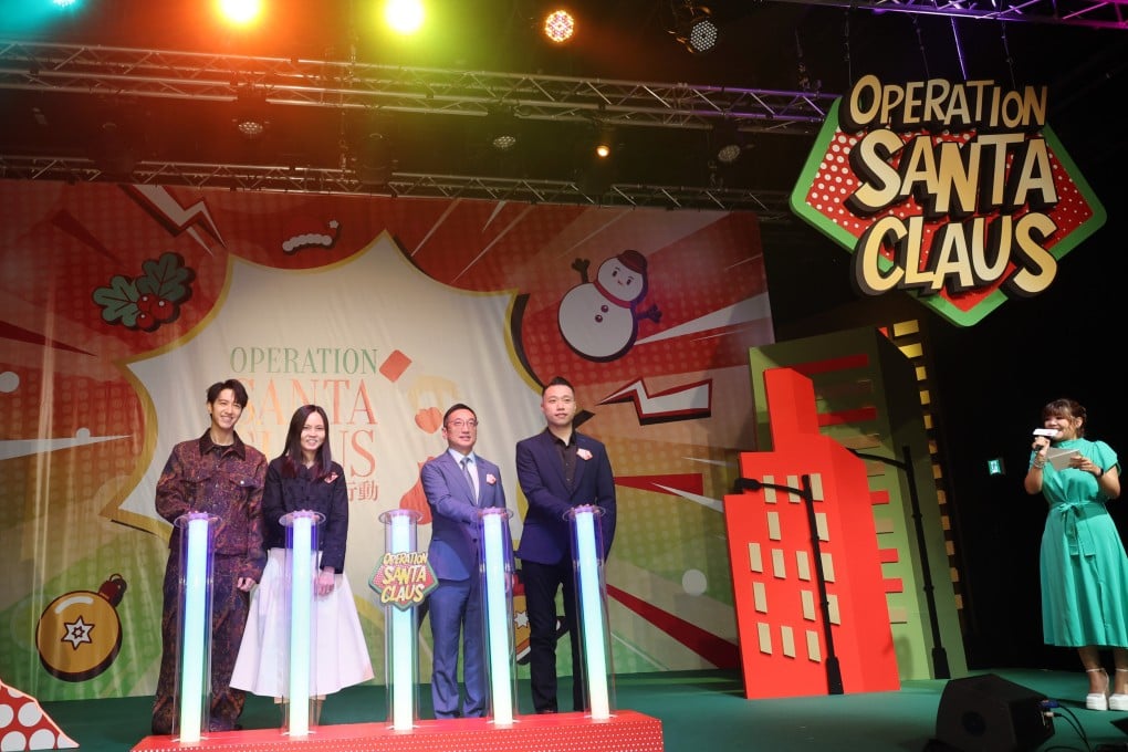 Singer Jay Fung (left), Christine Wai, Paul Wong and Daniel Chan get Operation Santa Claus 2024 under way at Tuesday’s launch ceremony. Photo: Dickson Lee