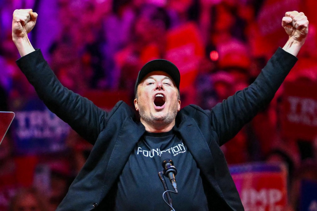 SpaceX CEO Elon Musk on stage at a campaign rally for Donald Trump during the US presidential election campaign. Photo: AFP