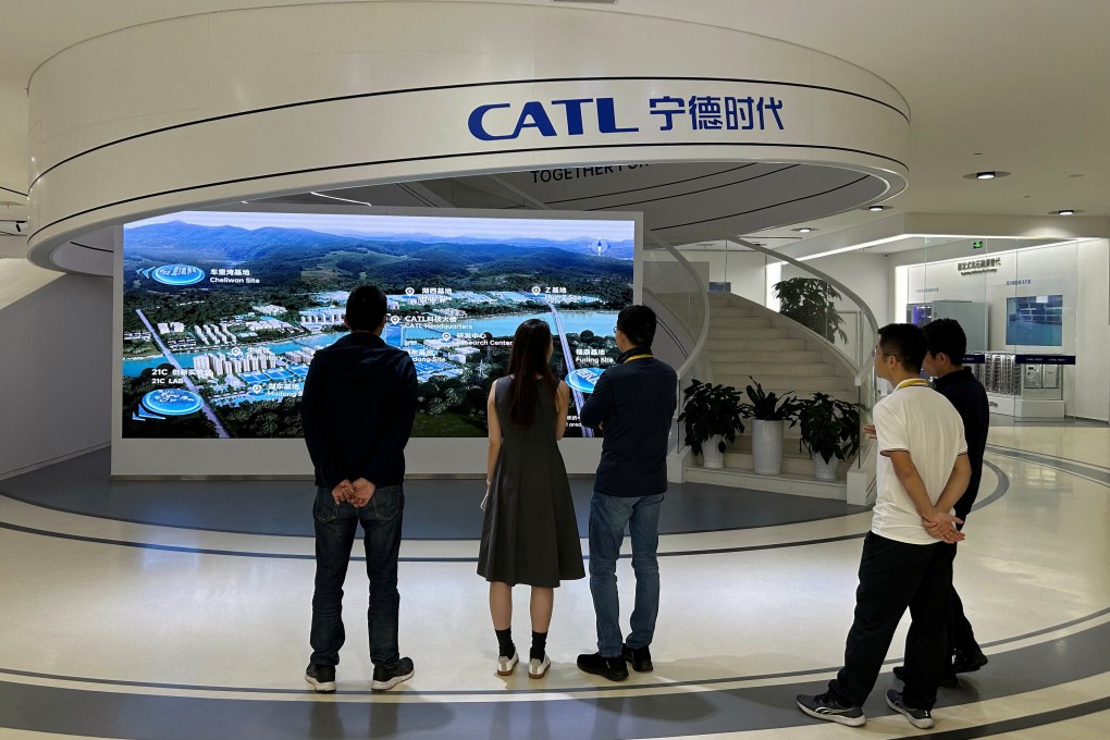 Visitors look at a display of CATL operations at the Chinese battery maker’s headquarters in Ningde, Fujian province, on November 8, 2024. Photo: Reuters