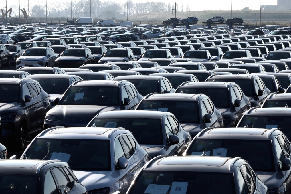 China-built electric vehicles, including those by BYD, are seen parked in the port of Zeebrugge in Belgium in October 2024. Photo: Reuters