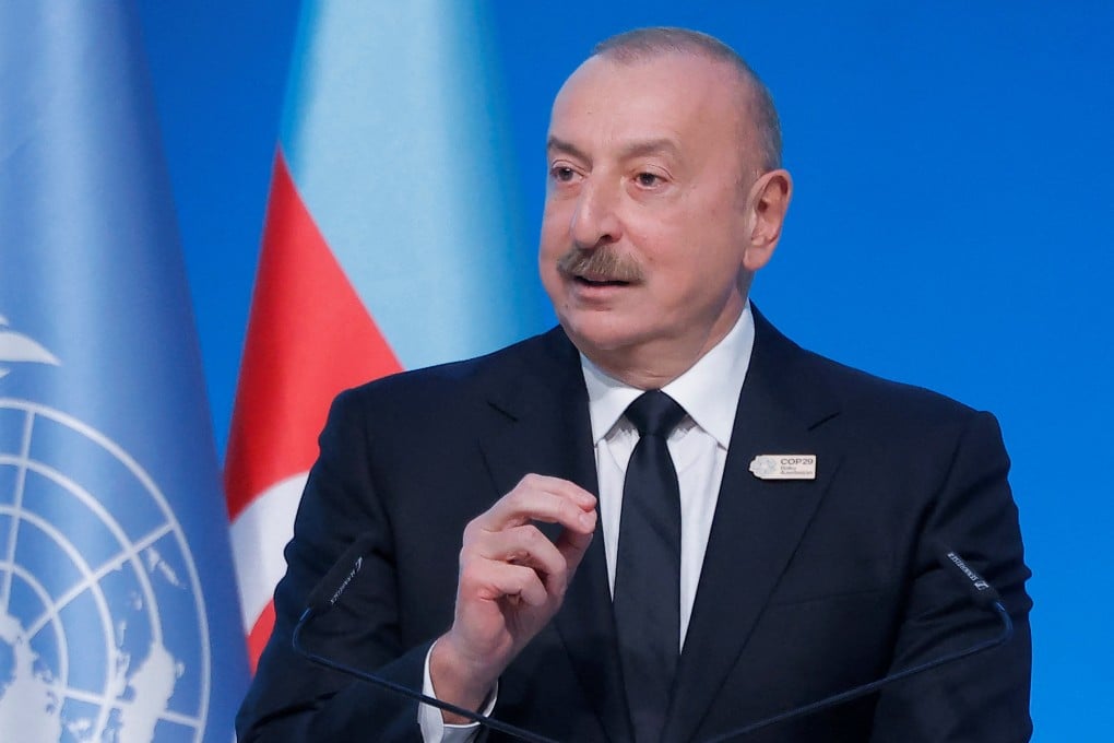 President of Azerbaijan Ilham Aliyev speaks at the opening ceremony of the United Nations climate change conference Cop9 in Baku, Azerbaijan on Tuesday. Photo: Reuters