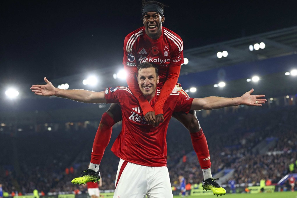Nottingham Forest’s New Zealand striker Chris Wood celebrates with Swedish midfielder team-mate Anthony Elanga (above) after scoring against Leicester City in a Premier League match in October. Photo: AFP