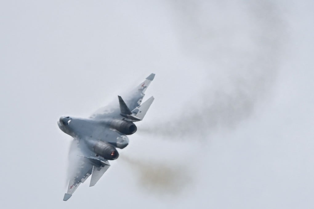 A Russian Su-57 stealth fighter jet flies during the Zhuhai air show on Thursday in southern China. Photo: AFP