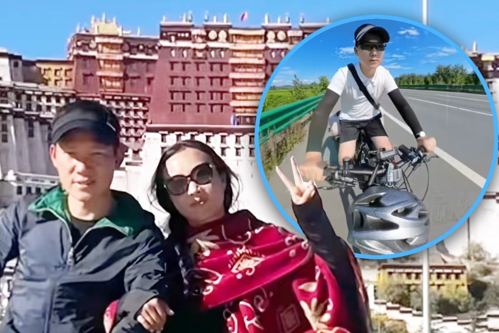 A man in China cycled nearly 4,400km over 100 days to reconcile with his estranged wife, sparking criticism from netizens. Photo: SCMP composite/Douyin