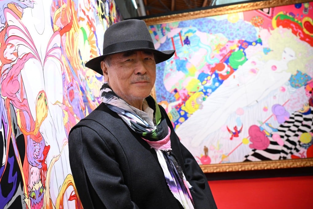 Yoshitaka Amano at his exhibition “Amano Corpus Animae”, in Milan, Italy. The Japanese artist’s style, influenced by everything from Western pop art to manga, is said to be immediately recognisable. Photo: EPA-EFE
