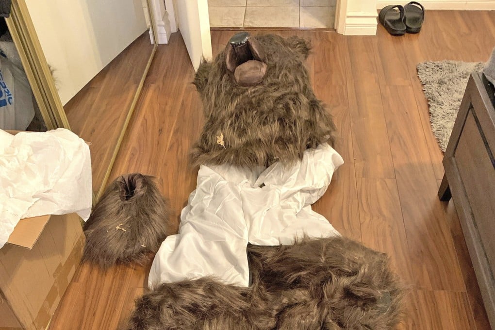 This bear costume was allegedly worn by suspects with the aim of committing insurance fraud. Photo: California Department of Insurance via AP