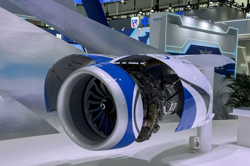 A replica of the CJ-1000, a domestic engine alternative being developed to power China’s C919, is displayed at the Zhuhai air show this week. Photo: Frank Chen