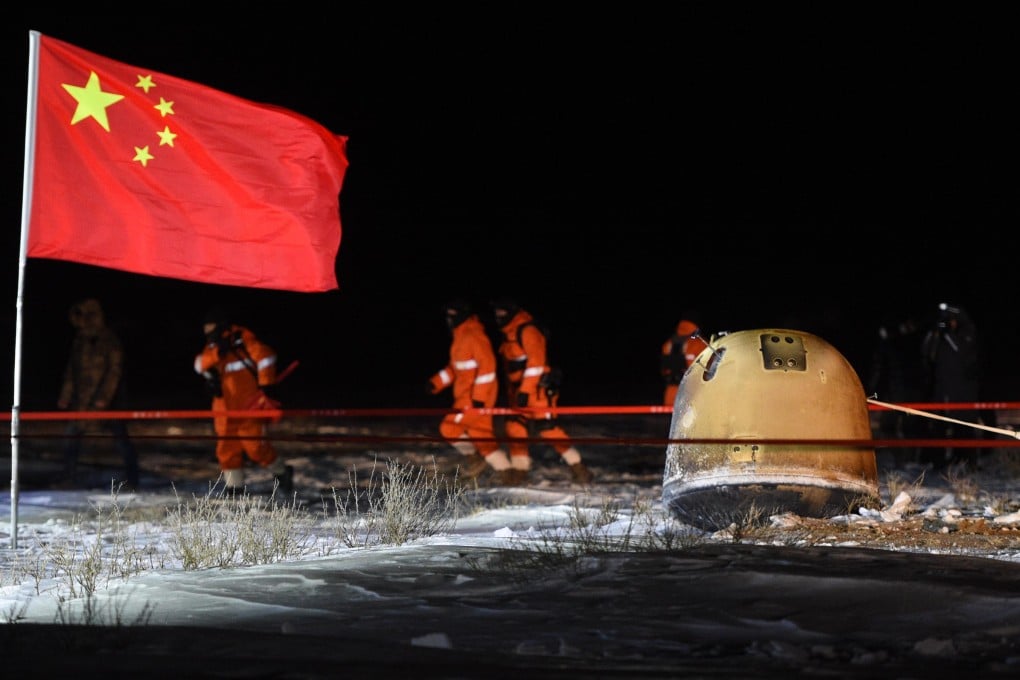Negotiations have come to a standstill over an planned exchange of lunar samples from China’s Chang’e-5, pictured on its return to Earth last December, and samples collected by America’s Apollo missions. Photo: Xinhua via AP