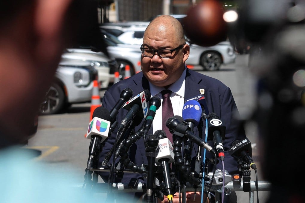 Trump campaign spokesman Steven Cheung speaks at a press conference in New York in May. Photo: AFP