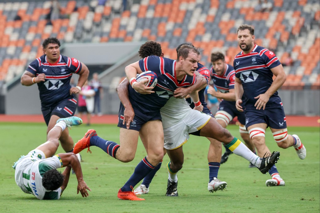 Centre Thomas Hill surges forwards during Hong Kong’s victory over Brazil. Photo: Jonathan Wong