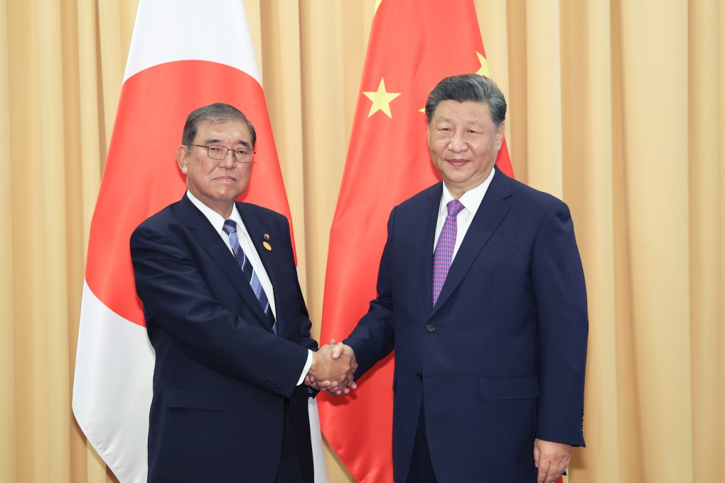 Chinese President Xi Jinping with Japanese Prime Minister Shigeru Ishiba on the sidelines of the 31st Apec Economic Leaders’ Meeting in Lima, Peru, on Friday. Photo: Xinhua