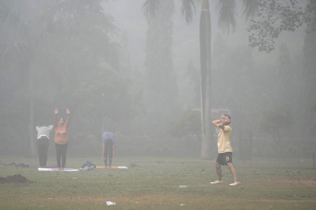 The heavy air pollution in New Delhi has made many consider their regular exercise routines at the gardens. Photo: AP