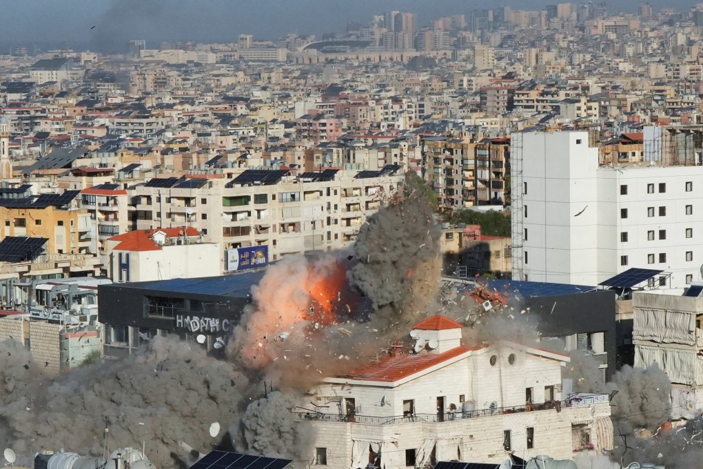 Smoke and flames rise over Beirut’s southern suburbs, after an Israeli strike, amid the ongoing hostilities between Hezbollah and Israeli forces, as seen from Hadath, Lebanon, on Sunday. Photo: Reuters