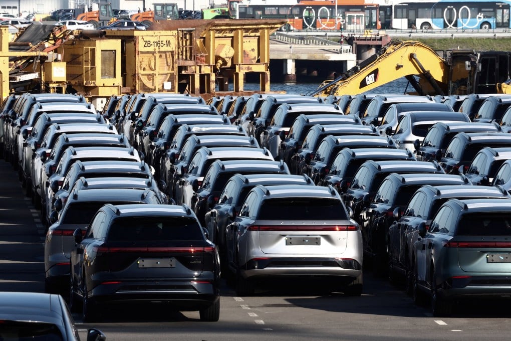 New Chinese EVs are parked at the Belgian port of Zeebrugge on October 24. Photo: Reuters