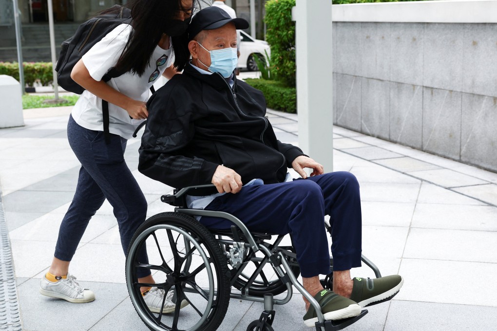 Former oil tycoon Lim Oon Kuin, also known as O.K. Lim, arrives to be sentenced at the State Court in Singapore on Monday. Photo: Reuters