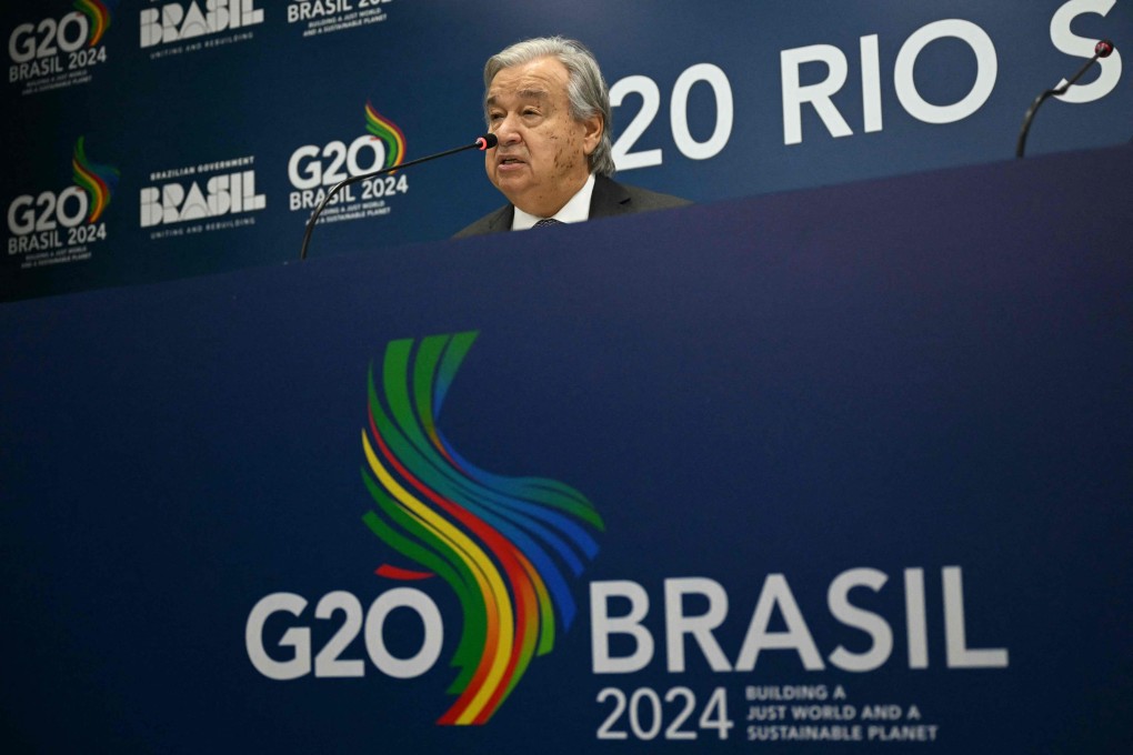 UN General Secretary Antonio Guterres at a press conference in Rio de Janeiro, Brazil, ahead of the G20 Summit. Photo: AFP