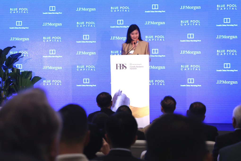 Catherine So, CEO of South China Morning Post, delivered her welcoming remarks during the opening day of the 2024 Family Office Summit in Hong Kong. Photo: Jelly Tse.