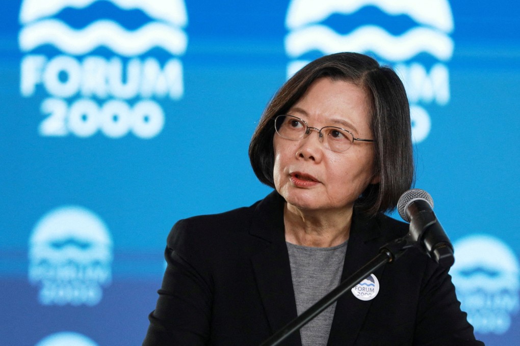 Former Taiwanese leader Tsai Ing-wen speaks during the annual Forum 2000 conference in Prague last month. She will travel to Canada this month for a security forum. Photo: Reuters