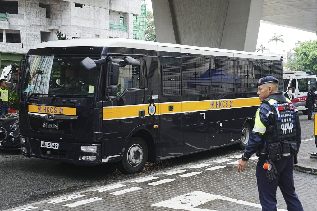 A vehicle carries defendants to court for the “Hong Kong 47” subversion case. Photo: Elson Li