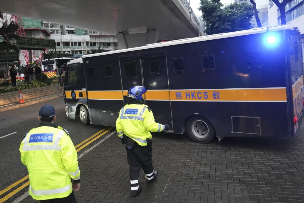 Hong Kong 47 case defendants escorted by a Correctional Services Department vehicle on November 19, 2024. Photo: Elson Li