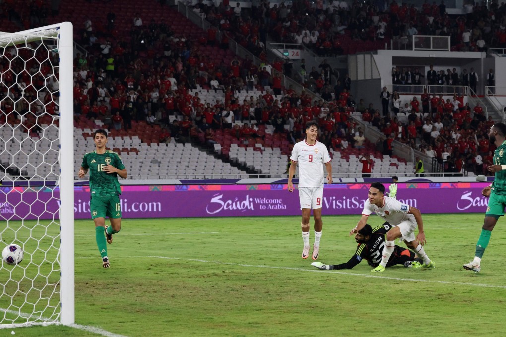 Indonesia’s Marselino Ferdinan (second from right) scores his team’s second goal in their shock 2-0 win over Saudi Arabia on Tuesday. Photo: Reuters