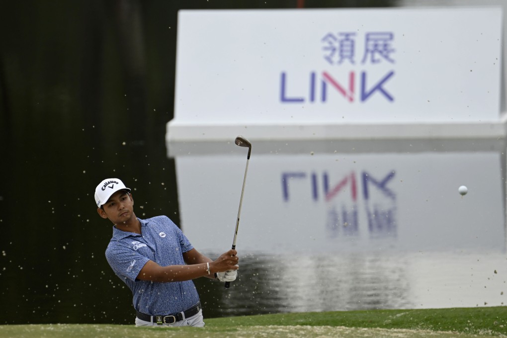 Nittihorn Thippong chips in to save par on the 18th hole during the first round of the Hong Kong Open. Photo: Asian Tour.