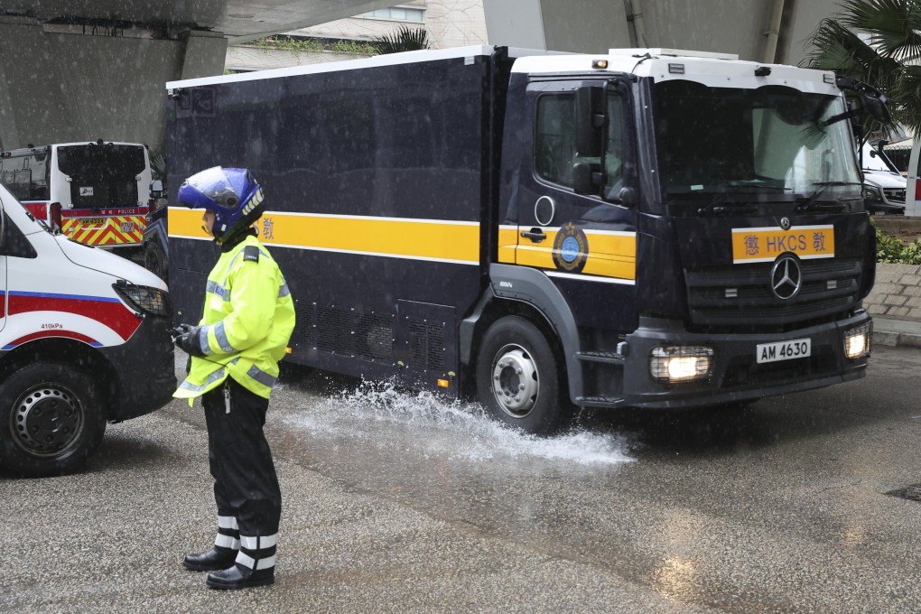 A prison vehicle brings Jimmy Lai to West Kowloon Court ahead of the second day of his oral testimony in his trial. Photo: Edmond So