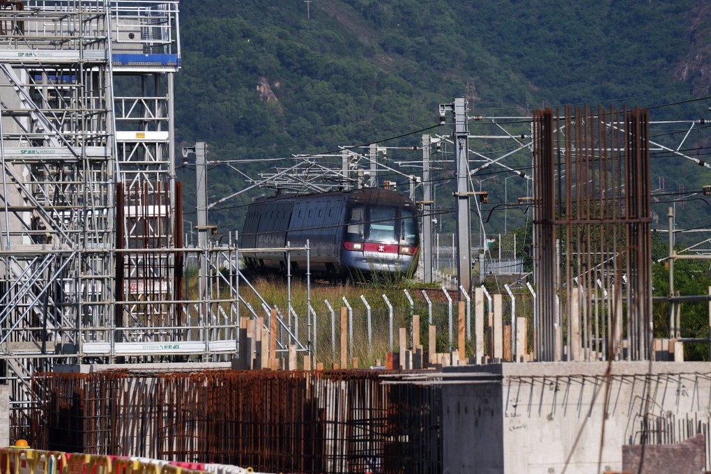 A train passes by a construction site of MTR Corporation’s extension of the Tung Chung Line on Lantau Island on October 22, 2024. Photo: Elson Li