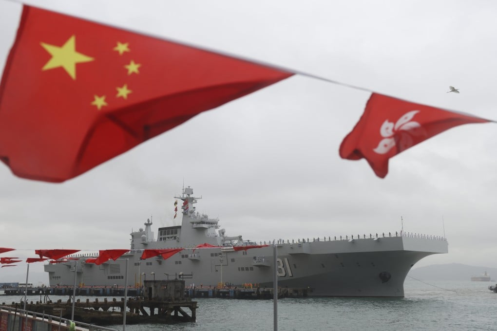 Hainan, a Type 075 landing helicopter dock, at China Merchants Wharf in Kennedy Town. Photo: Eugene Lee