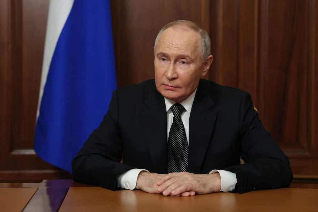 Russia’s President Vladimir Putin delivers a televised address to the nation at the Kremlin in Moscow on Thursday. Photo: AFP
