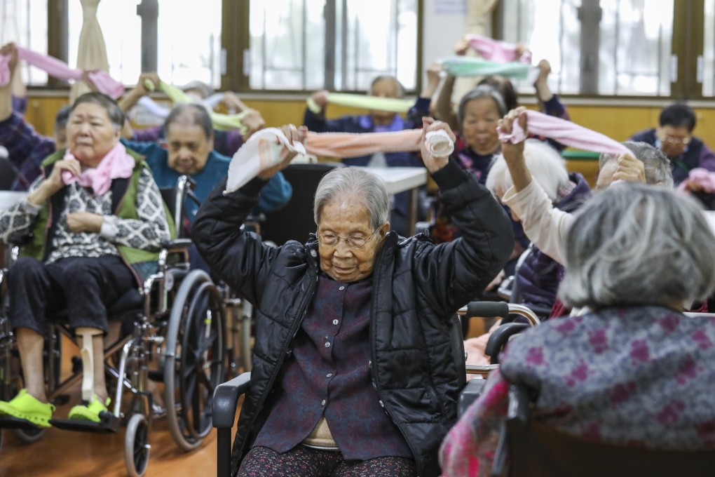 Seniors attend an exercise session in an elderly care home in Pok Fu Lam. Photo: Dickson Lee